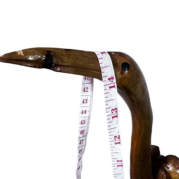Burl Wood Folk Art Hand-Carved Wooden Egret Crane Water Bird Sculpture Nautical - Picture 6 of 6